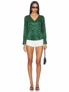 DANTE6 Emerald Green Chevron Satin Blouse Luxe Parisian Luxury Minimalist 📐3